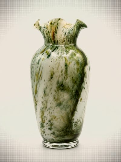 Vase en verre d'art de Murano soufflé à la bouche, vert et or – vintage