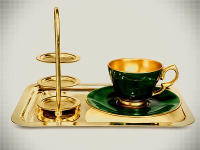 Evaliza Green & Gold Bone China Espresso Set
