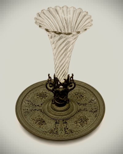 Vase de milieu de table Baccarat « Bambous Tors » en cristal et bronze, Belle Époque française