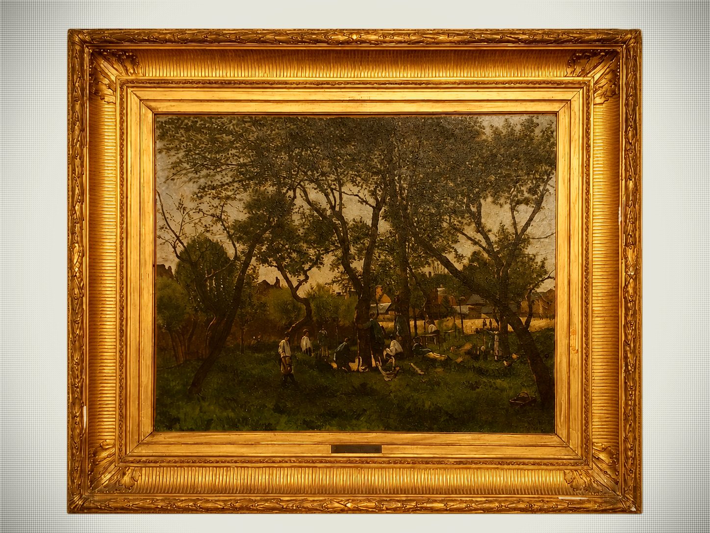 Grand paysage rural signé de Francisque-Édouard Berthier, dans un cadre doré à la feuille d’or