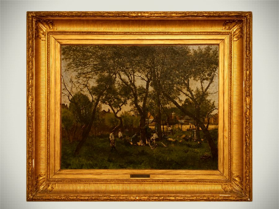 Large Signed Rural Landscape by Francisque-Édouard Berthier in Gold-Leaf Gilded Frame