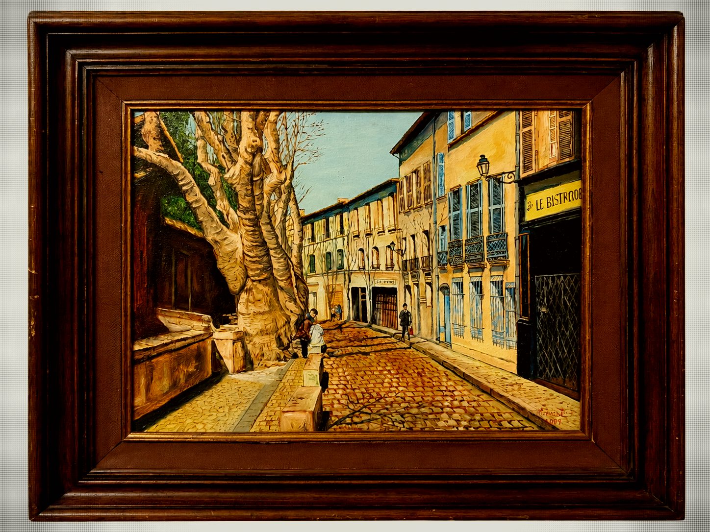 Signed French Street Scene Oil Painting, Dated 2001
