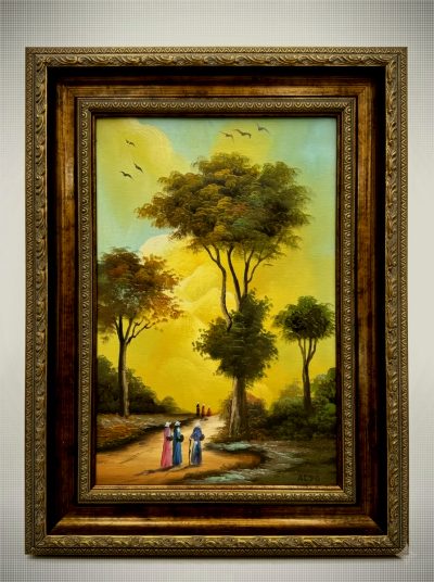 Vintage European Golden Sunset Landscape Oil Painting by ALDO