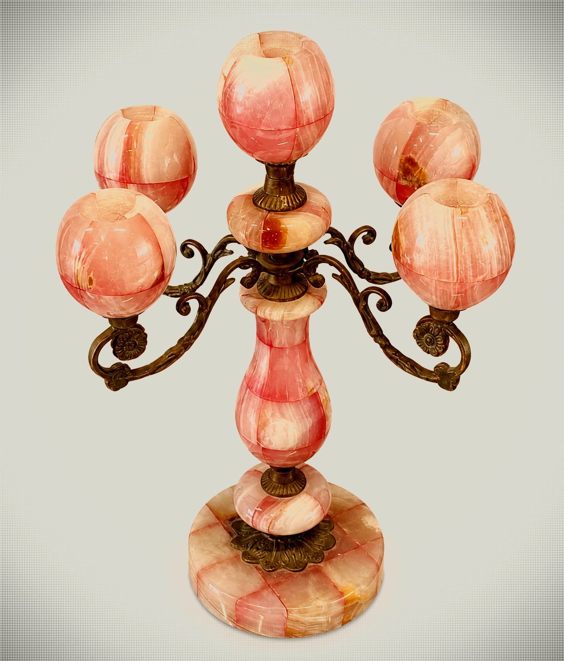 Candélabre en onyx rose à cinq lumières – Vintage
