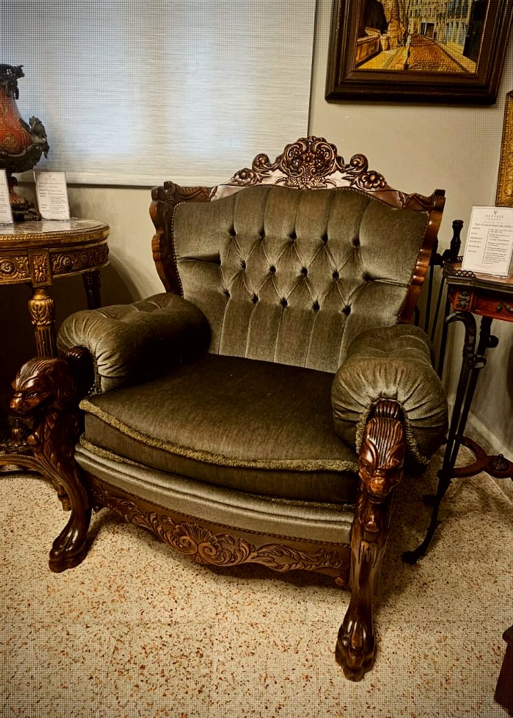 Set of Four Vintage Carved Lion-Head Baroque Revival Armchairs