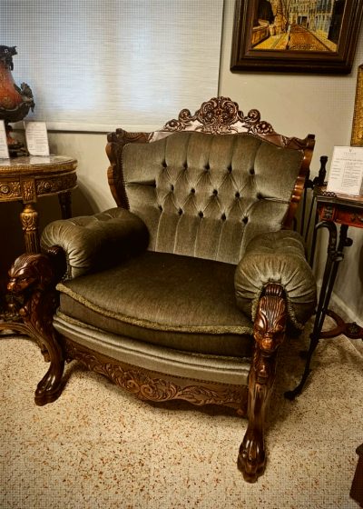 Set of Four Vintage Carved Lion-Head Baroque Revival Armchairs