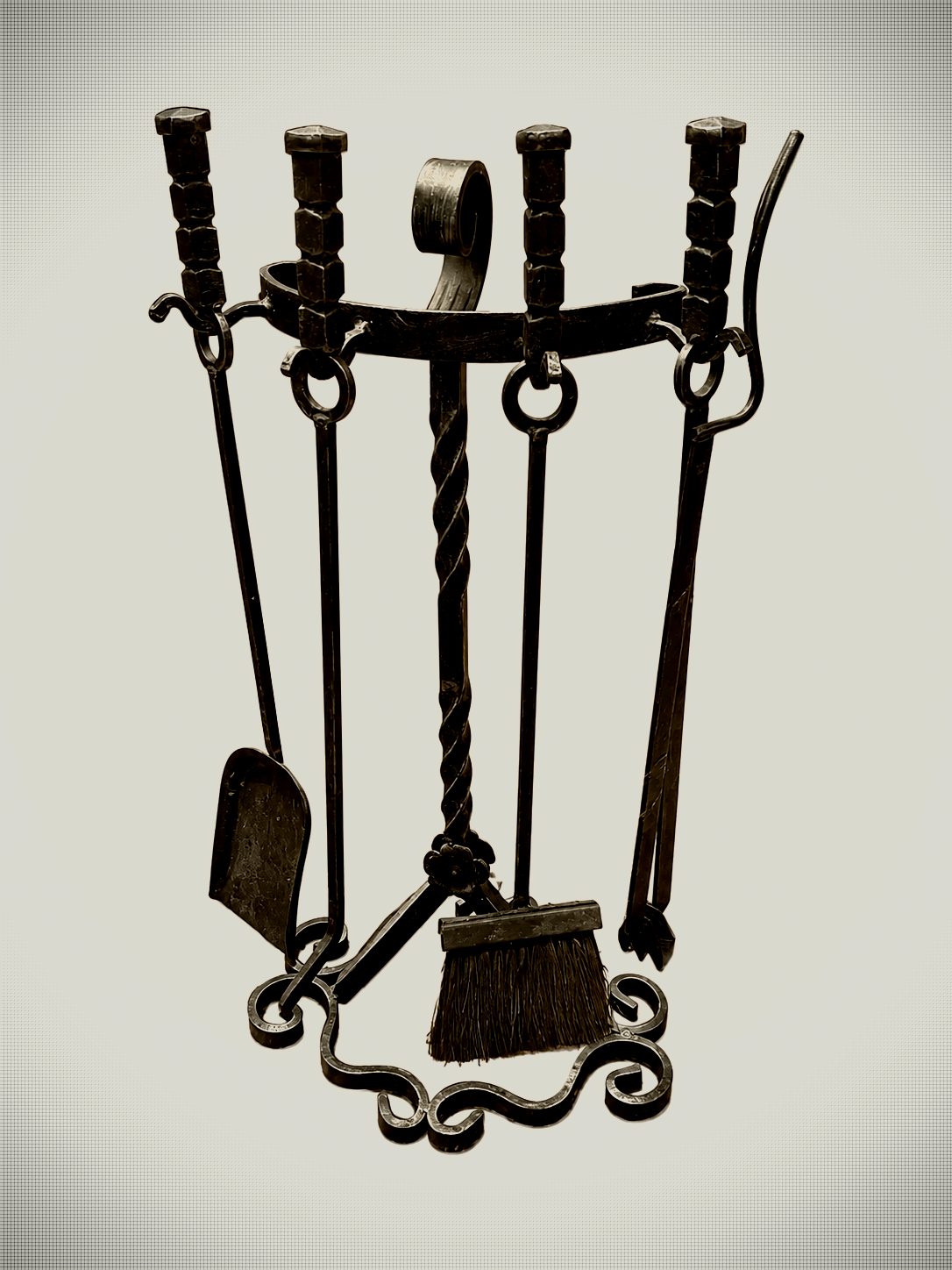 Vintage Hand-Forged Wrought-Iron Fireplace Tool Set