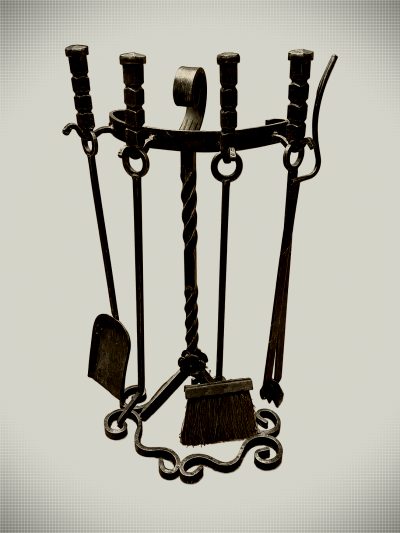 Vintage Hand-Forged Wrought-Iron Fireplace Tool Set
