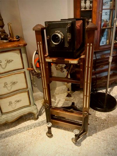 Antique Large-Format Wooden Studio Camera & Geared Stand