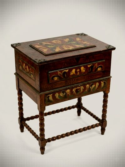 Vintage 1945 Hand-Painted Swedish Sewing Chest / Side Table