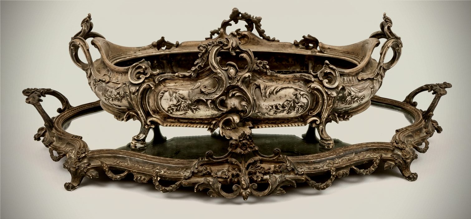 Rare et magnifique ensemble de centre de table monumental de style rococo français (surtout de table et jardinière)