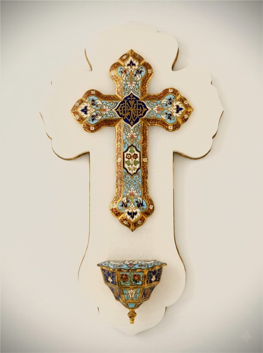 Antique French wall-mounted holy water font (bénitier)