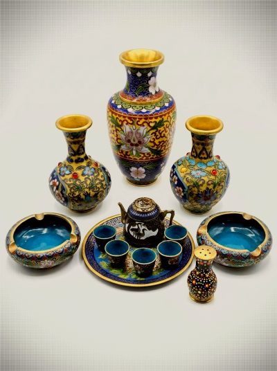 Vintage 13-Piece Chinese Cloisonné & Chinoiserie Table Set