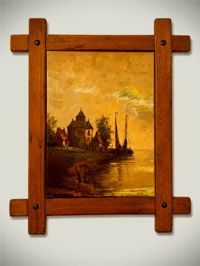 Signed Harbor Landscape Oil Painting by M. Vanesshe
