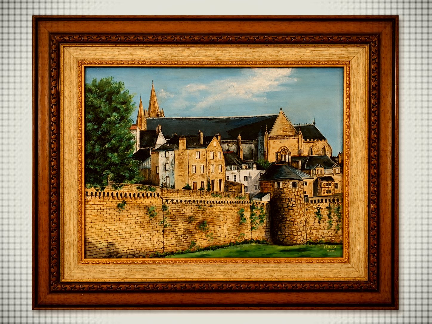 Signed Architectural Townscape Oil Painting by M. Fricot, 2001