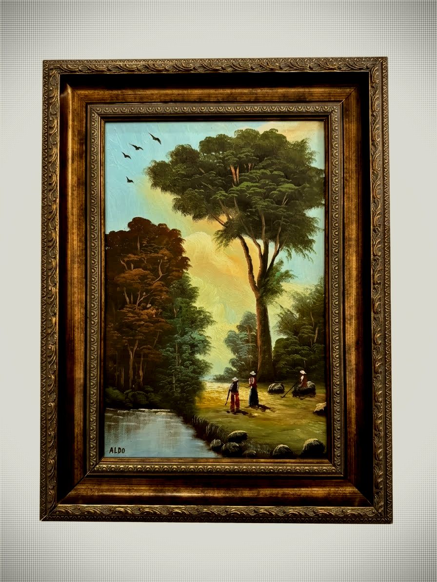 Vintage European Impressionist River Landscape Oil Painting by ALDO