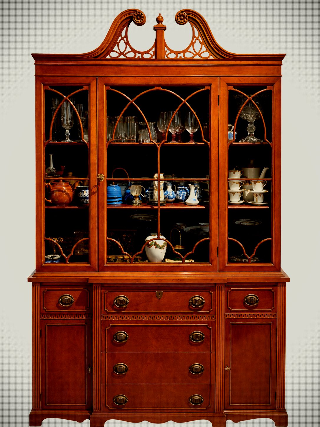 English Mahogany Breakfront China Cabinet