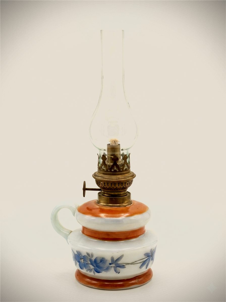 Vintage Hand-Painted Opaline Milk Glass Oil Lamp