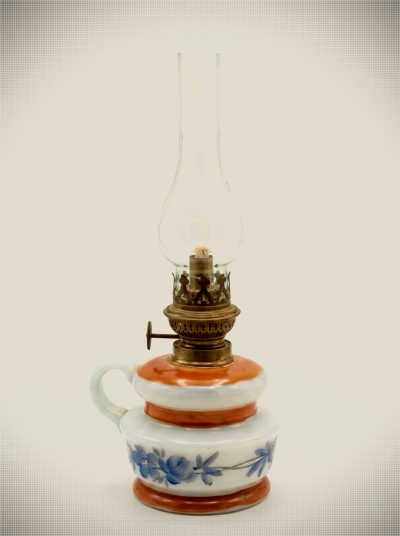 Vintage Hand-Painted Opaline Milk Glass Oil Lamp