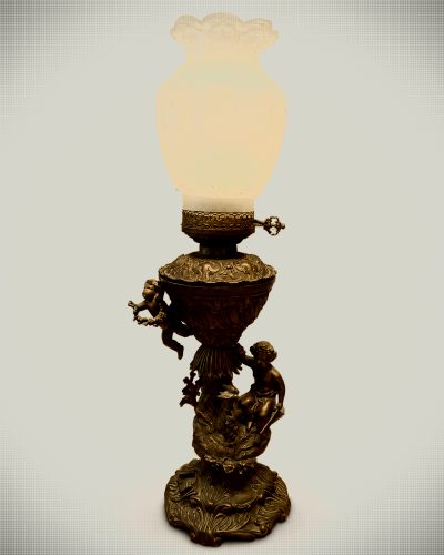 Antique Victorian Solid Bronze Cherub Banquet Lamp