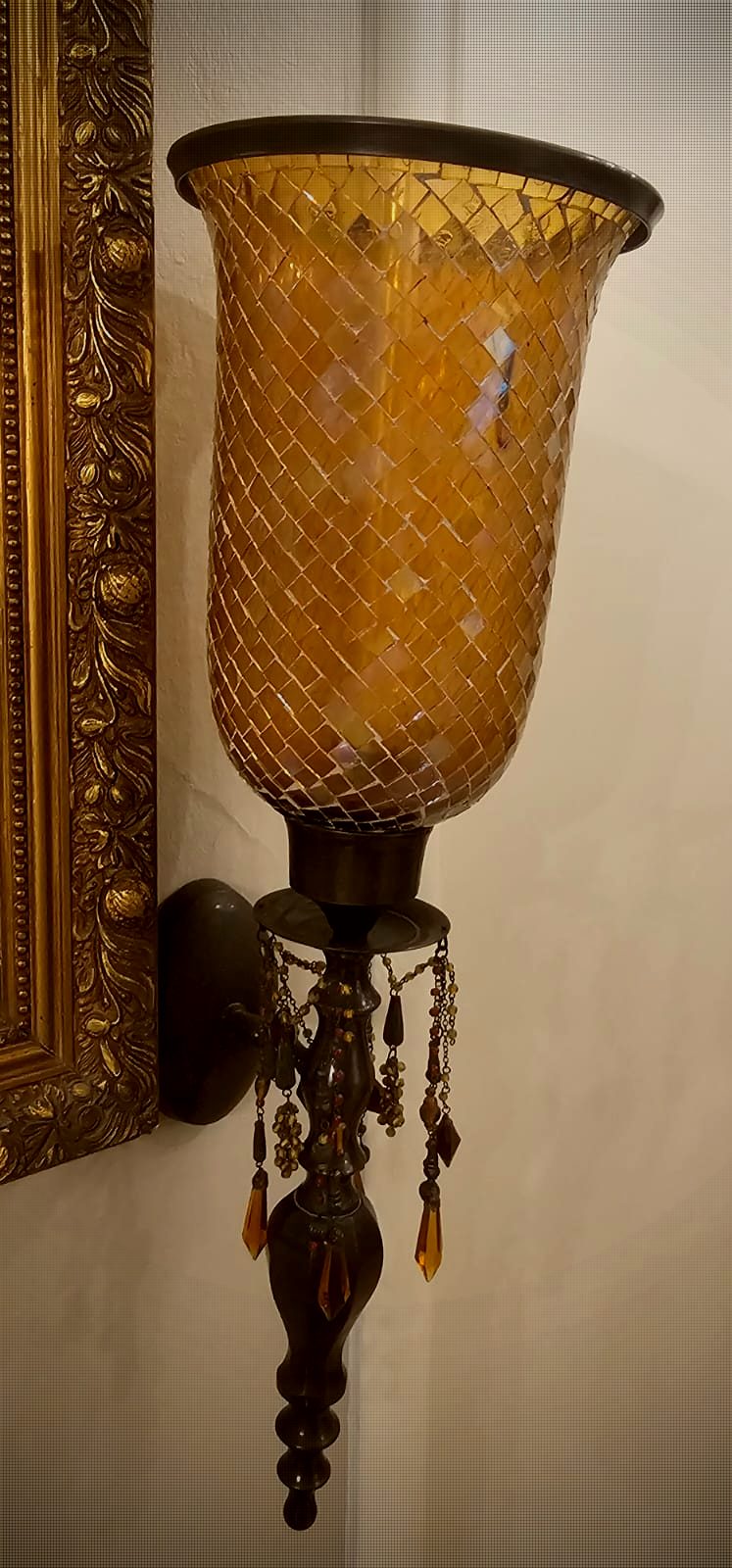 Paire d’appliques porte-bougies vintage Bombay Saffron en mosaïque et laiton