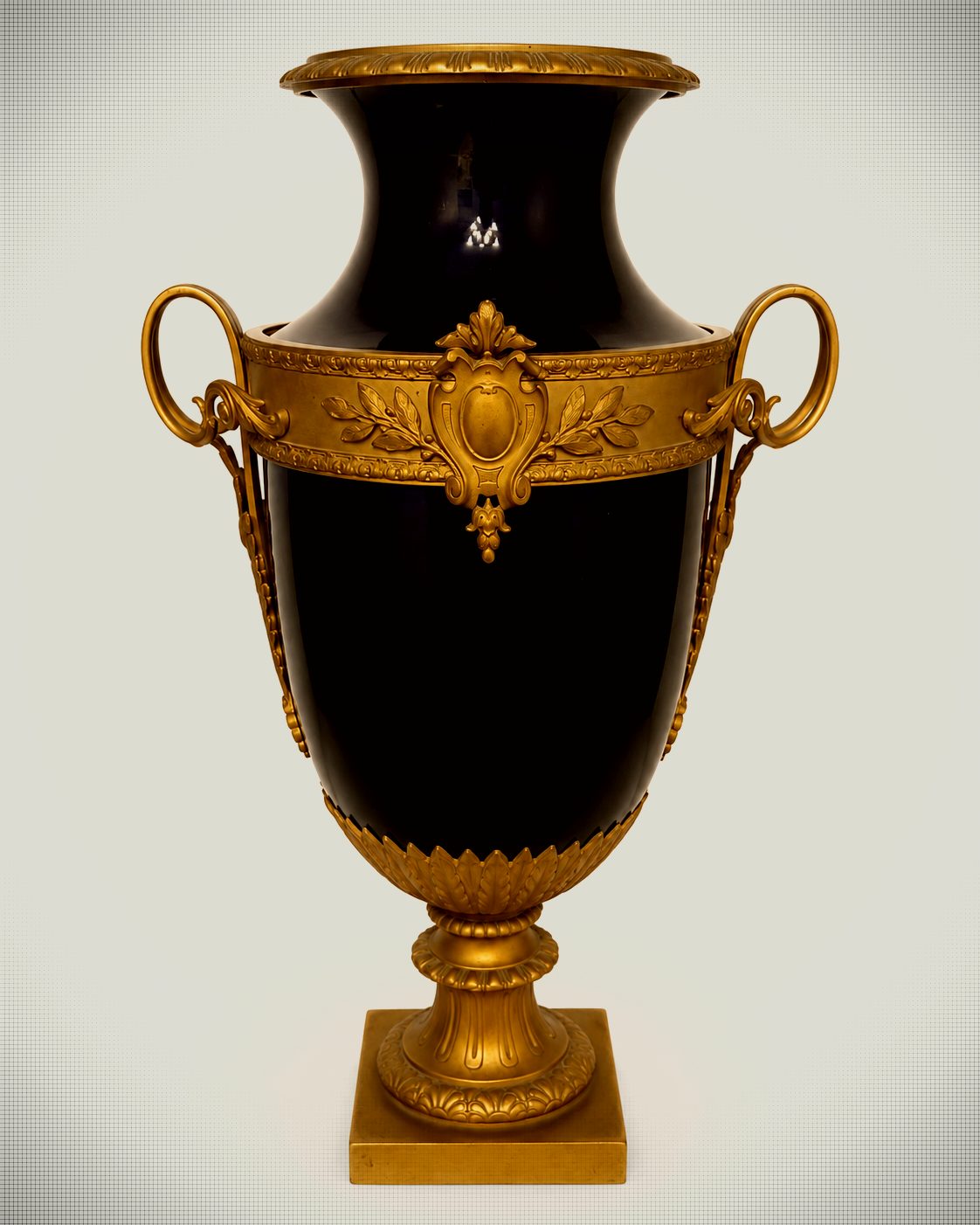 Pair of French Empire Style Cobalt Blue & Bronze Urns (bleu de sèvres)