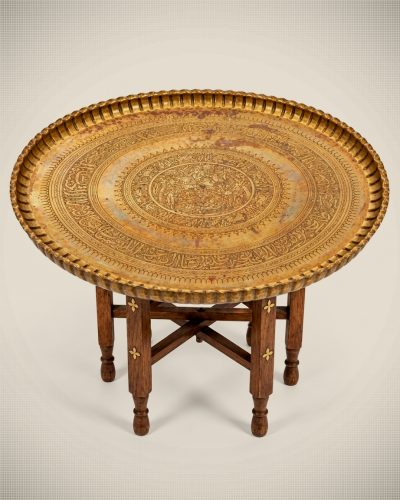 Large Engraved Brass Tray – Figural Hunting Scene