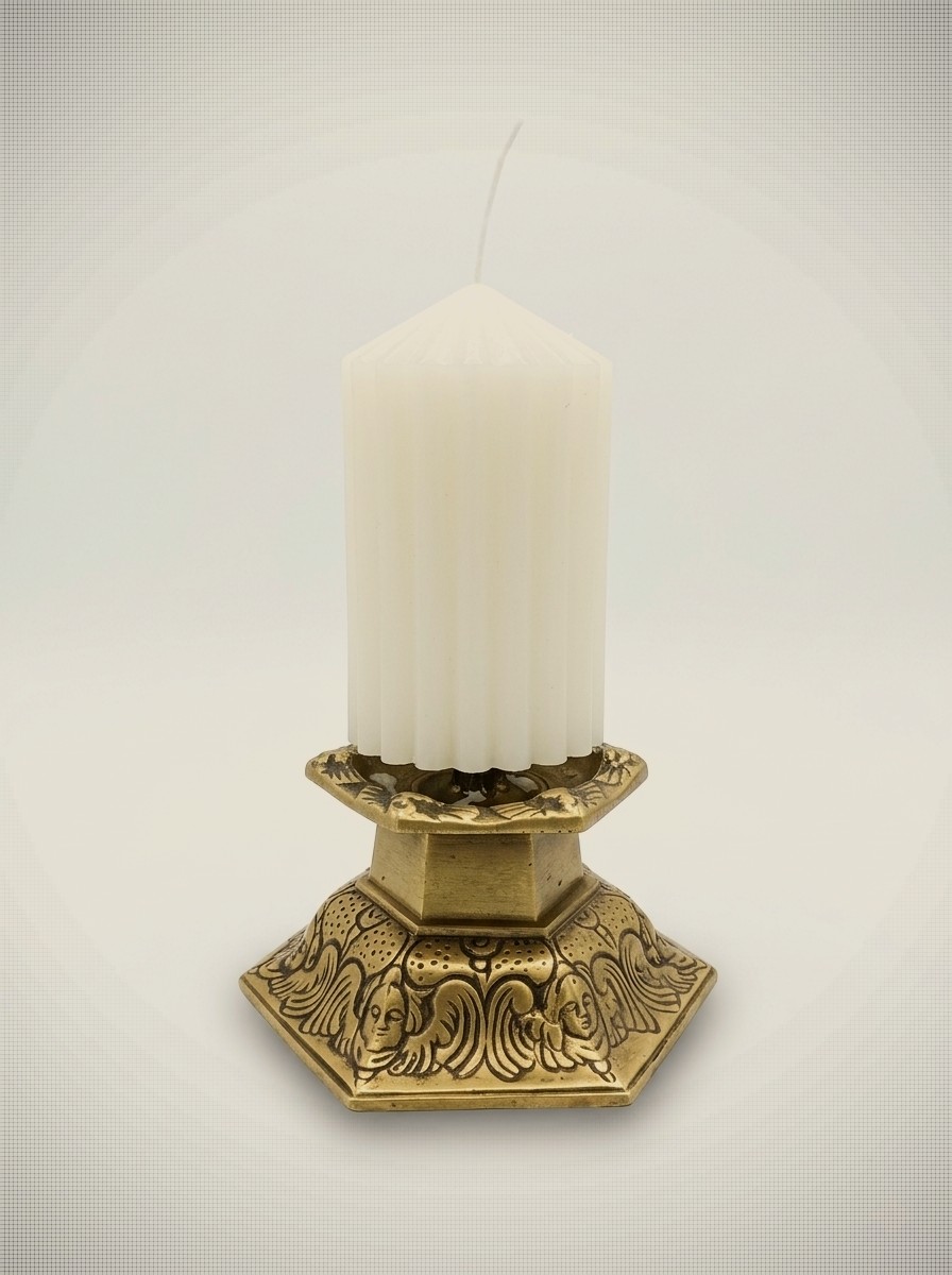 Vintage Hexagonal Brass Pillar Candle Holder