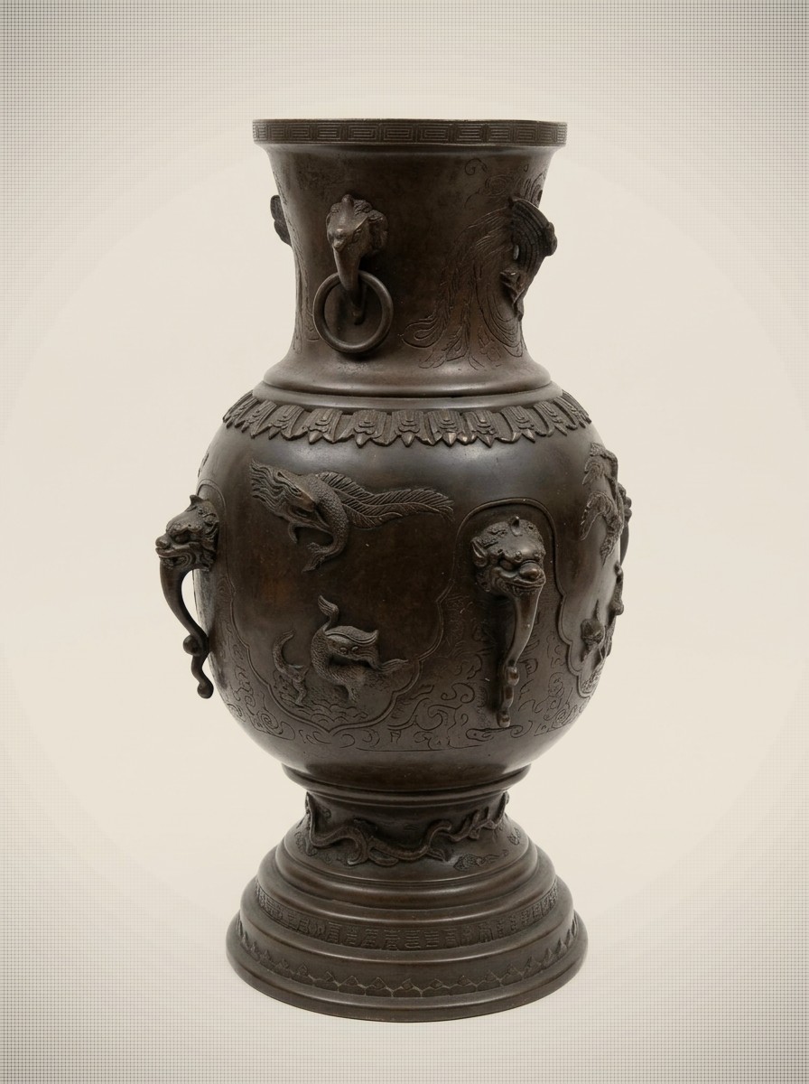 Vintage Japanese Meiji Bronze Urn