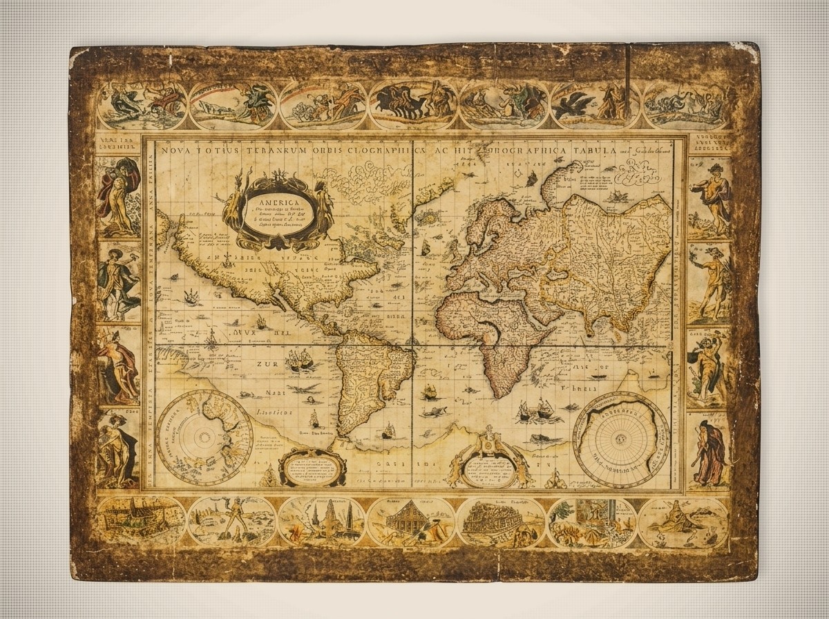 Vintage Willem Blaeu World Map Wooden Decoupage Wall Plaque