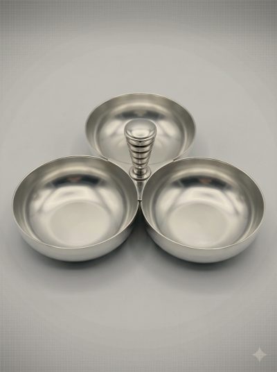 Serviteur vintage à trois coupelles pour condiments Christofle en métal argenté